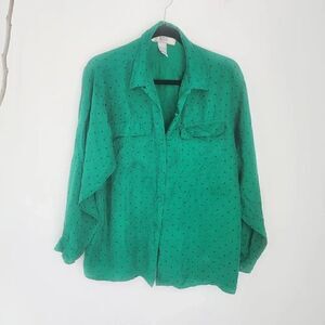 Vintage 80s 90s Nexx green polka-dot silk blouse